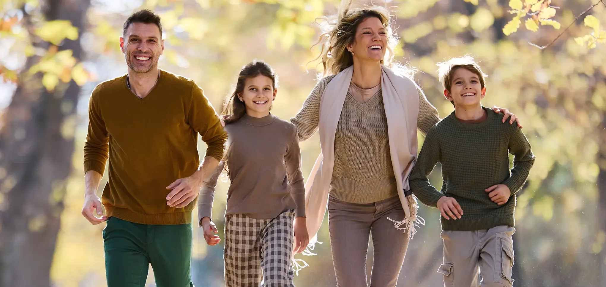 Family walking in the woods